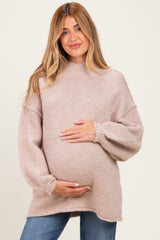 Oatmeal Oversized Mock Neck Maternity Tunic Sweater