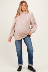 Oatmeal Oversized Mock Neck Maternity Tunic Sweater