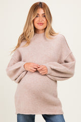 Oatmeal Oversized Mock Neck Maternity Tunic Sweater