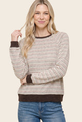 Brown Muticolor Striped Long Sleeve Top