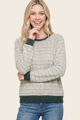 Hunter Green Muticolor Striped Long Sleeve Top