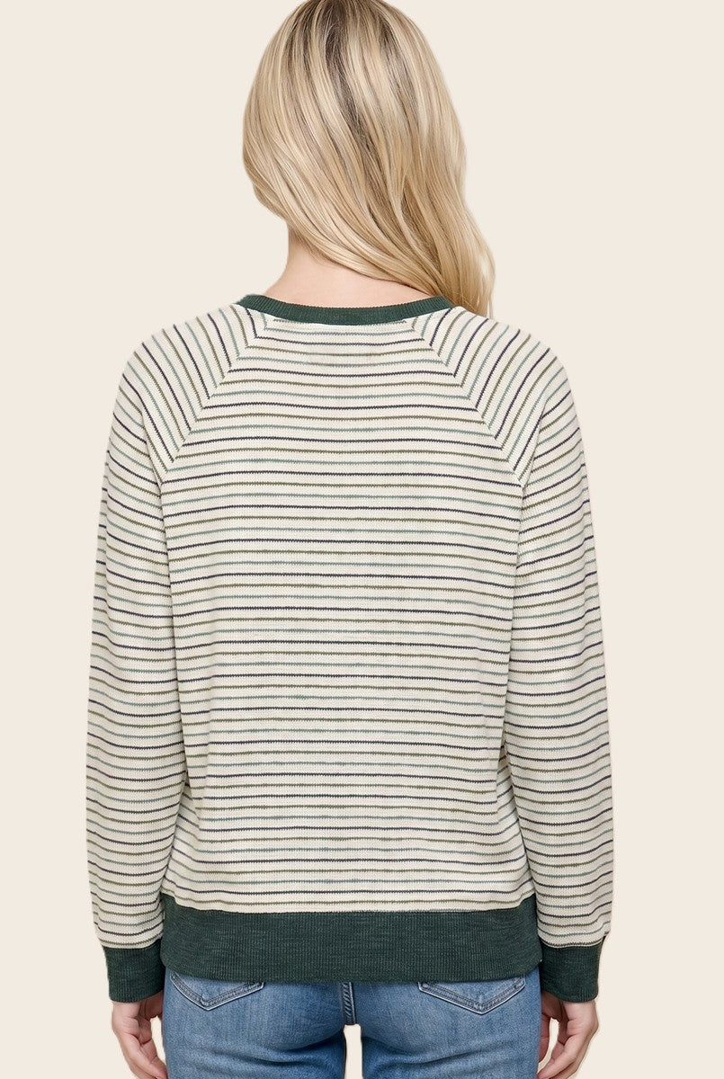 Hunter Green Muticolor Striped Long Sleeve Top