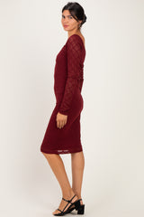 Burgundy Long Sleeve Fitted Lace Dress