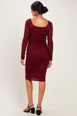 Burgundy Long Sleeve Fitted Lace Dress