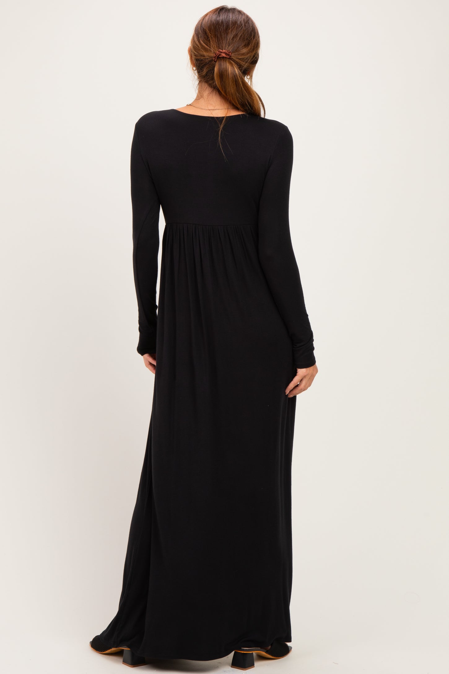 PinkBlush Black Long Sleeve Draped Nursing Maxi Dress
