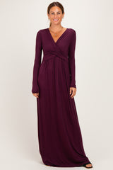 PinkBlush Burgundy Long Sleeve Draped Nursing Maxi Dress