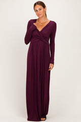 PinkBlush Burgundy Long Sleeve Draped Nursing Maxi Dress