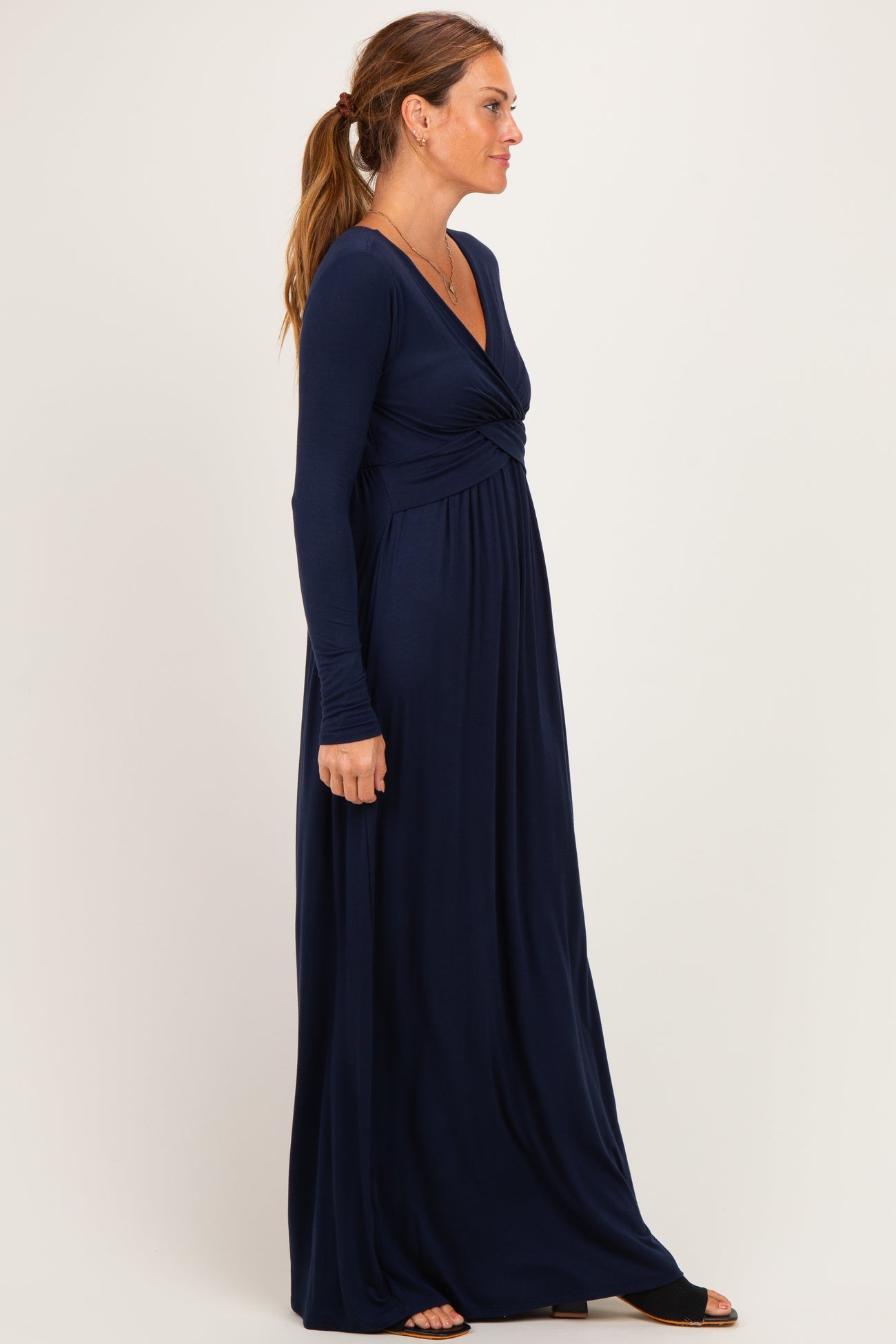PinkBlush Navy Long Sleeve Draped Nursing Maxi Dress