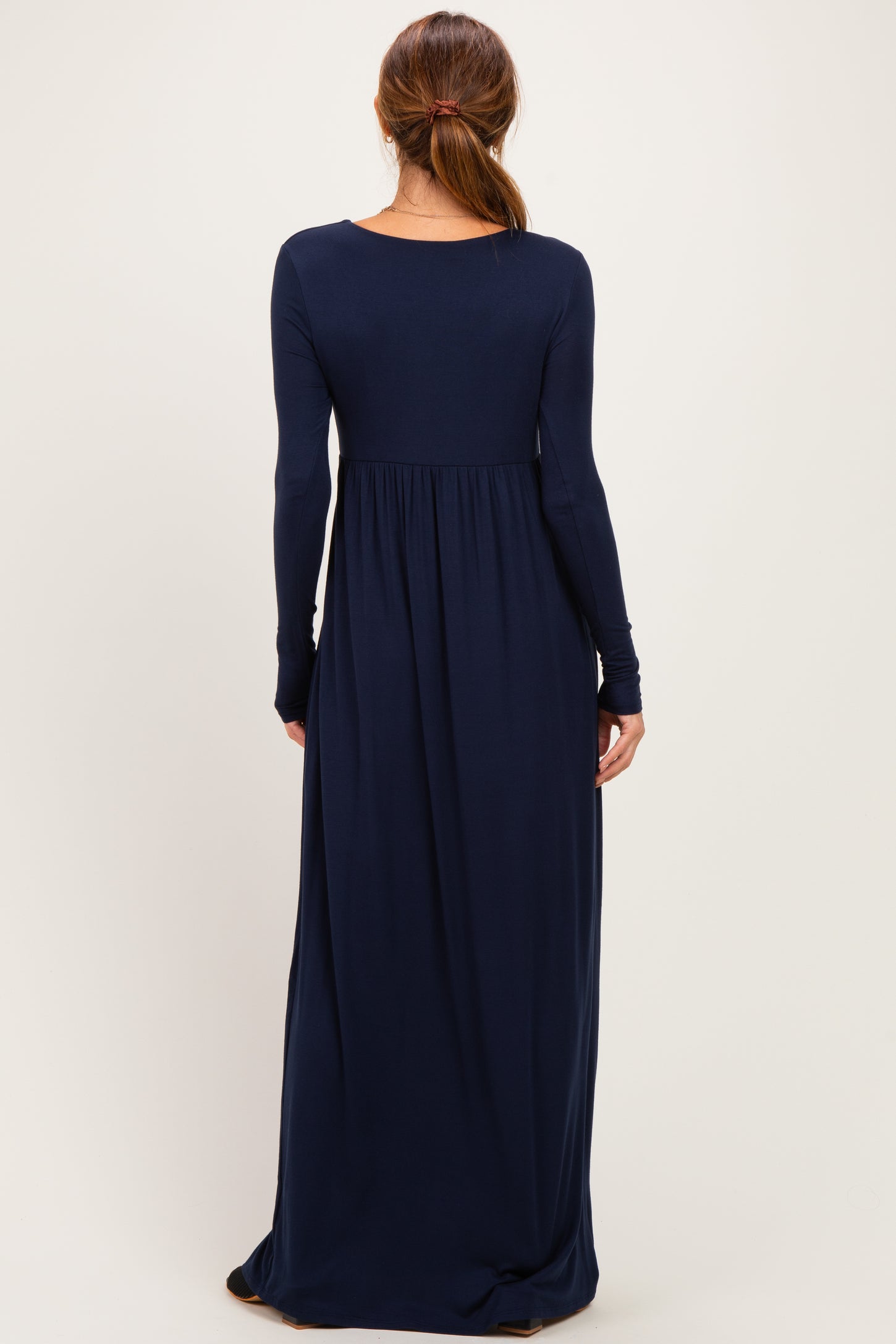 PinkBlush Navy Long Sleeve Draped Nursing Maxi Dress