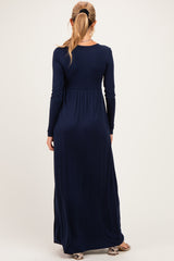 PinkBlush Navy Long Sleeve Draped Maternity/Nursing Maxi Dress