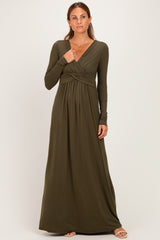 PinkBlush Olive Long Sleeve Draped Nursing Maxi Dress