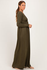 PinkBlush Olive Long Sleeve Draped Nursing Maxi Dress
