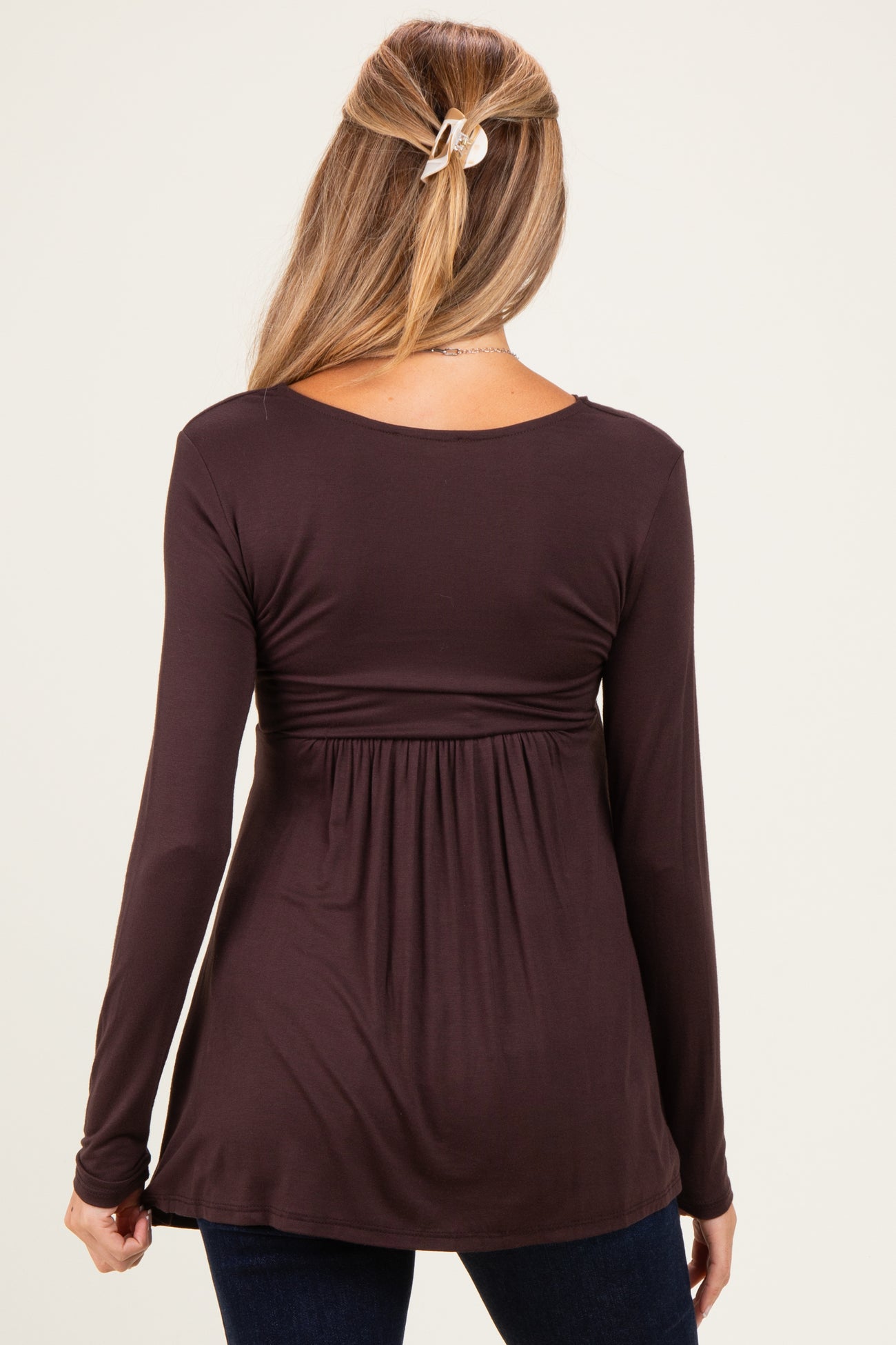 PinkBlush Brown Long Sleeve Draped Front Maternity Nursing Top