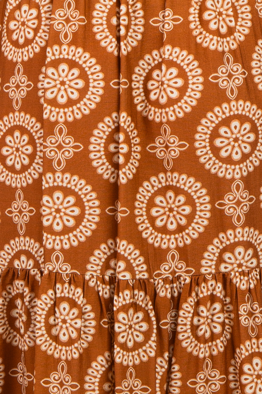 Brown Bronze Floral Lace Trim Maternity Maxi Dress