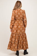 Brown Bronze Floral Lace Trim Maternity Maxi Dress