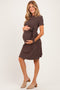 Brown Ribbed Short Sleeve Side Tie Maternity Mini Dress