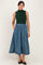 Hunter Green Sleeveless Mock Neck Contrast Striped Skirt Midi Dress