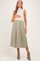 Ecru Sleeveless Mock Neck Contrast Striped Skirt Maternity Midi Dress