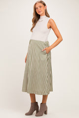Ecru Sleeveless Mock Neck Contrast Striped Skirt Maternity Midi Dress