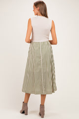 Ecru Sleeveless Mock Neck Contrast Striped Skirt Maternity Midi Dress