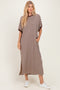 Brown Striped Short Sleeve Midi Dress
