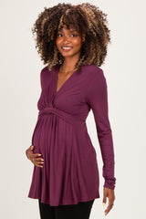 PinkBlush Burgundy Long Sleeve Draped Front Maternity Nursing Top