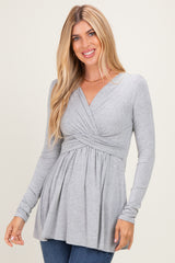 PinkBlush Heather Grey Long Sleeve Draped Front Nursing Top