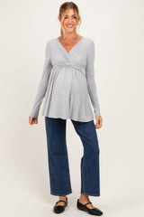 PinkBlush Heather Grey Long Sleeve Draped Front Maternity Nursing Top