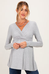 PinkBlush Heather Grey Long Sleeve Draped Front Maternity Nursing Top