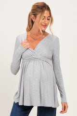 PinkBlush Heather Grey Long Sleeve Draped Front Maternity Nursing Top