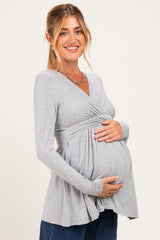 PinkBlush Heather Grey Long Sleeve Draped Front Maternity Nursing Top