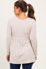 PinkBlush Oatmeal Long Sleeve Draped Front Maternity Nursing Top