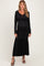 Black Ribbed Long Sleeve Ruffle Trim Off Shoulder Maternity Maxi Dress