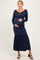 Navy Ribbed Long Sleeve Ruffle Trim Off Shoulder Maternity Maxi Dress