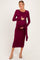 Burgundy Long Sleeve Knotted Waist Maternity Maxi Dress