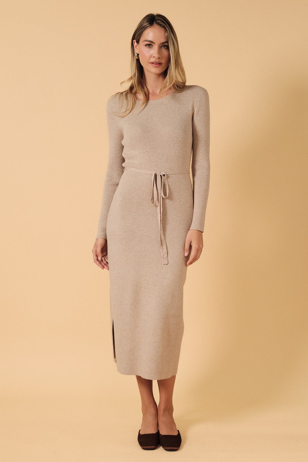 ribbed beige midi dress Oatmeal Side Slit – PinkBlush from the office to