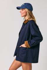 Navy Twill Plaid Reversible Barn Jacket