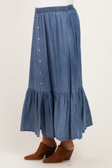Denim Chambray Medium Wash Tiered Maternity Maxi Skirt