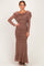 Mocha Mesh Draped Shoulder Long Sleeve Maxi Dress