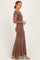 Mocha Mesh Draped Shoulder Long Sleeve Maxi Dress