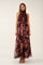 Burgundy Chiffon Floral Mock Halter Maxi Dress