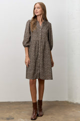 Dark Brown Floral Button Down Shirt Dress