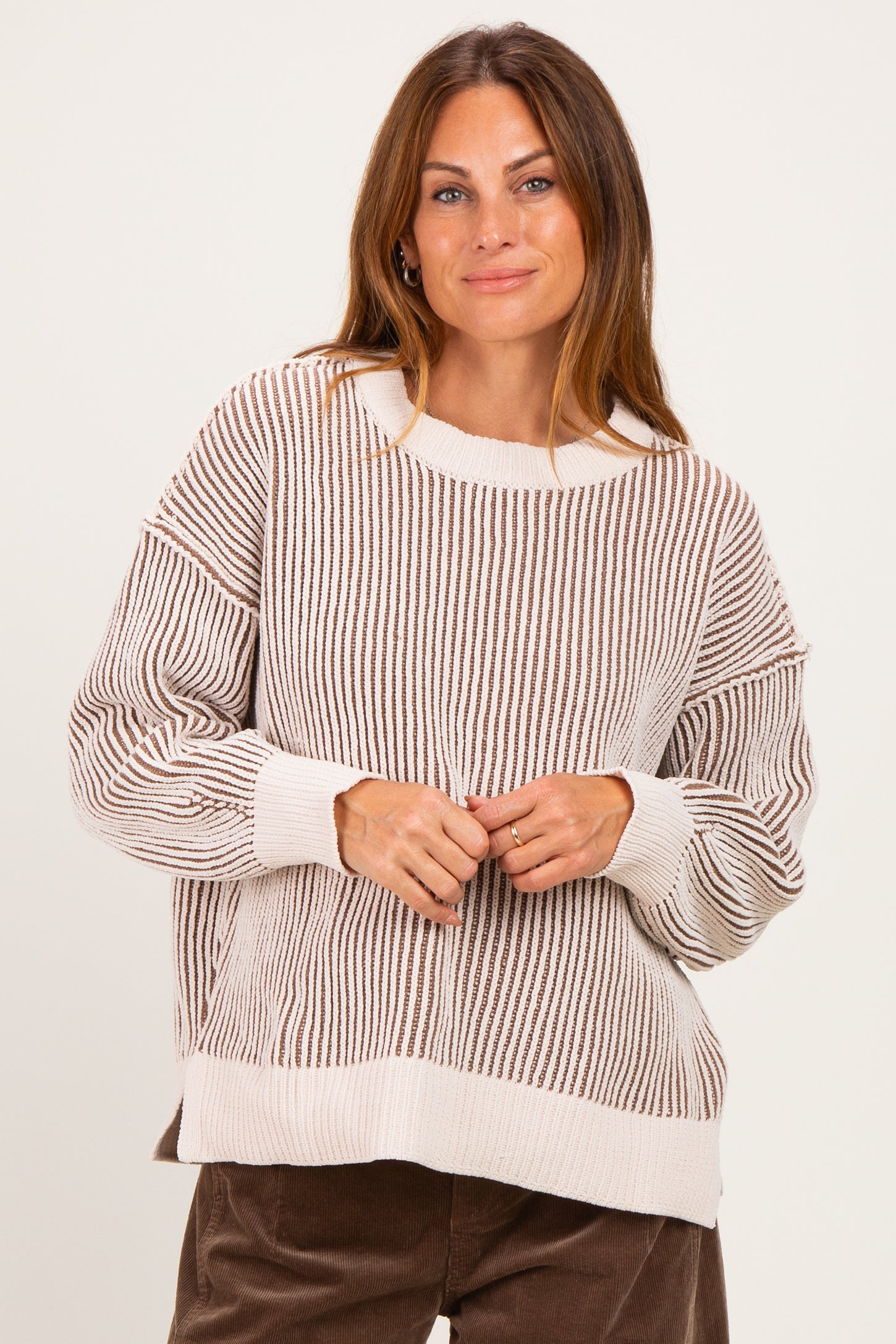 Mocha Two Tone Oversized Maternity Sweater