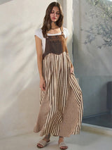Chocolate Striped Colorblock Denim Contrast Maxi Dress