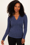 Navy Ribbed V-Neck Long Sleeve Top