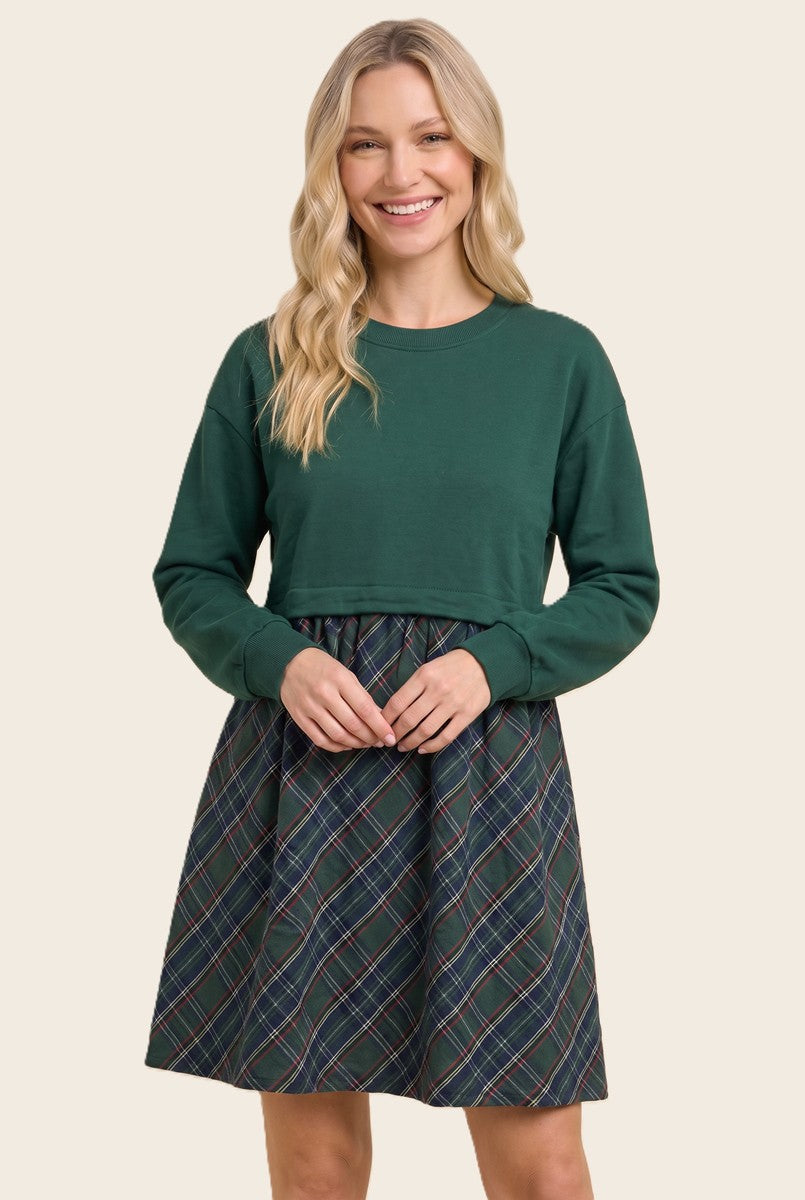 Hunter Green Sweatshirt Top Plaid Skirt Dress