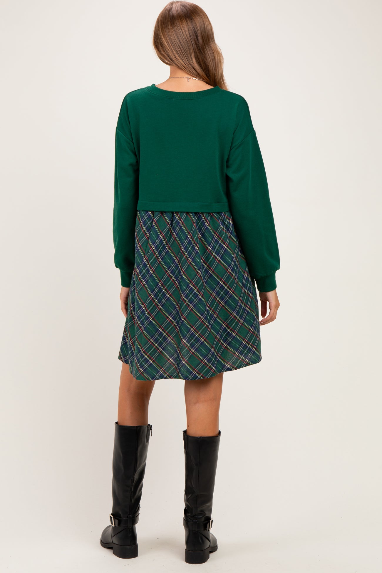 Hunter Green Sweatshirt Top Plaid Skirt Maternity Dress