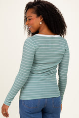 Mint Striped Long Sleeve Scoop Neck Top