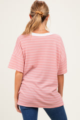 Coral Striped Short Sleeve V-Neck Maternity Top