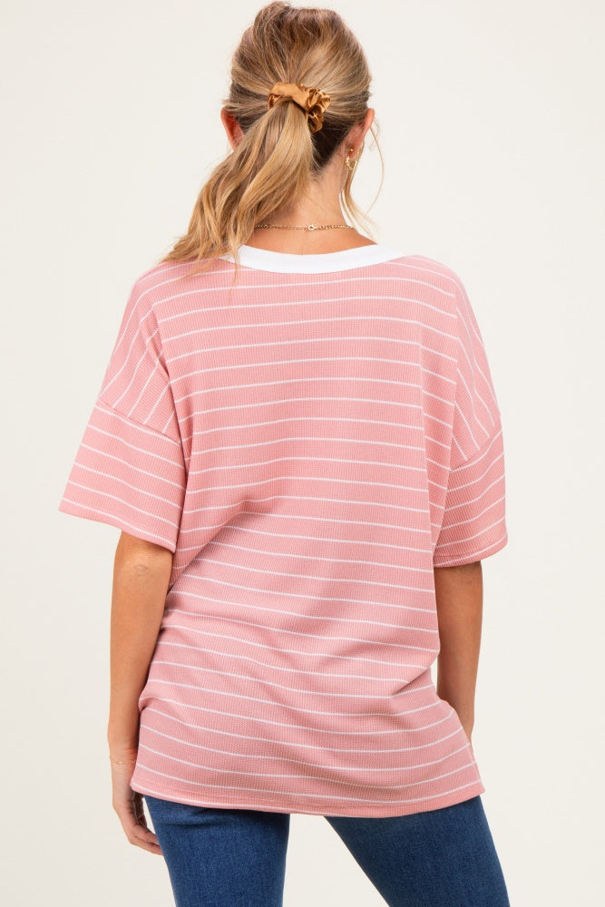 Coral Striped Short Sleeve V-Neck Maternity Top